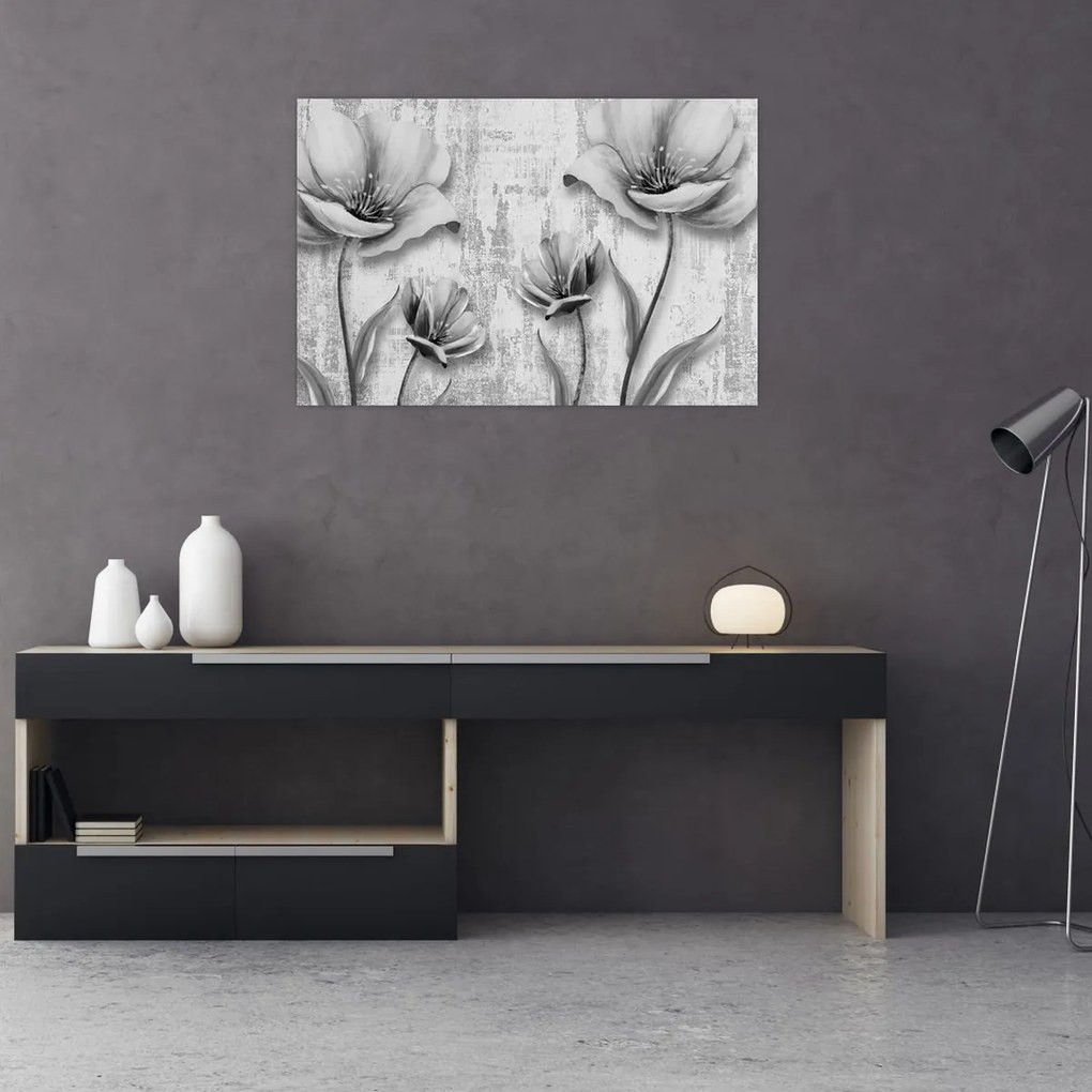 Obraz - Čiernobiele kvety na pozadí (90x60 cm)