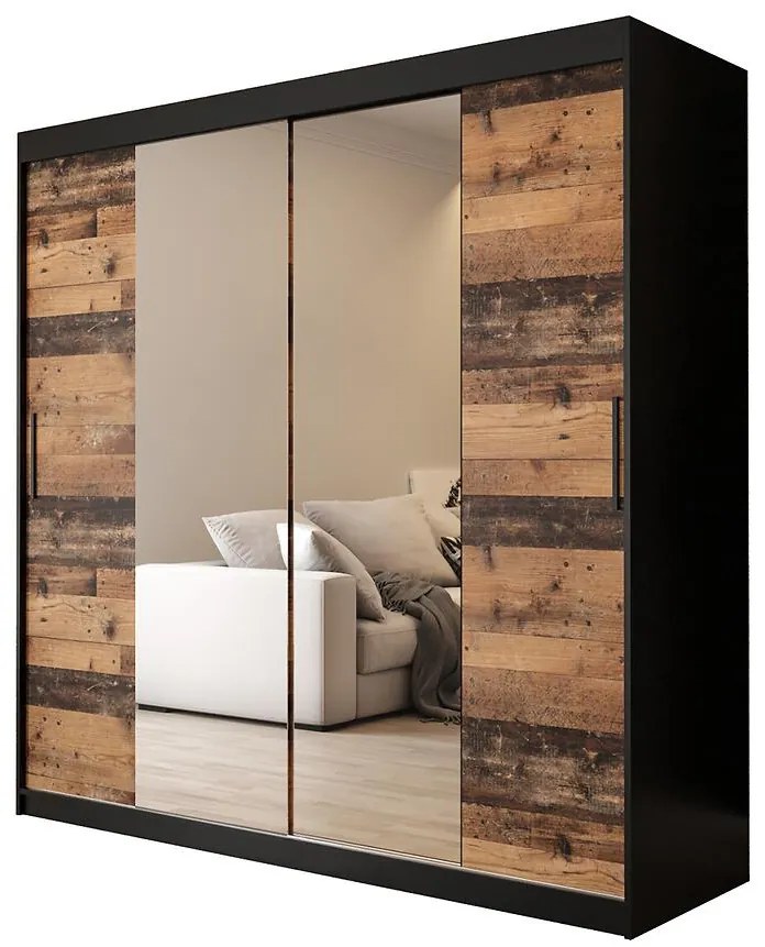 Skriňa Old Wood T1 200 Čierna/Old Style/zrkadlo