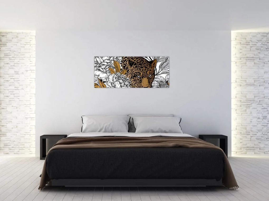 Obraz - Leopard medzi kvetmi (120x50 cm)