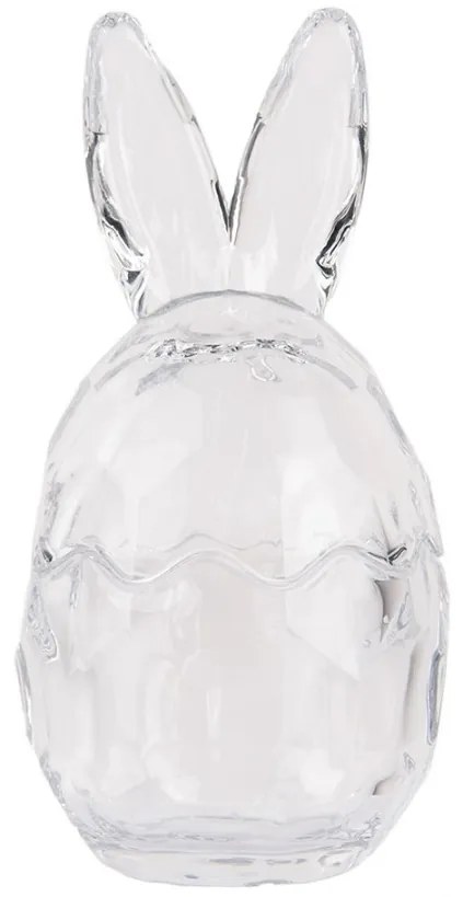 Sklenená dóza s vekom v tvare vajcia so zajačími uškami – Ø 9*17 cm