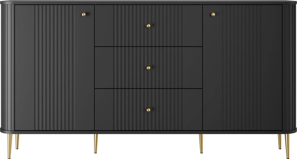 Komoda so zásuvkami Vesper 160 cm na nožičkách - čierna / zlaté nohy