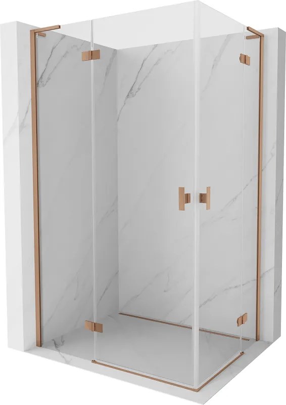 Mexen Mist-H L Duo, 2-krídlový sprchový kút 120 x 110 cm, číre sklo, medený matný profil, 8A5L-120L-110P-65-00
