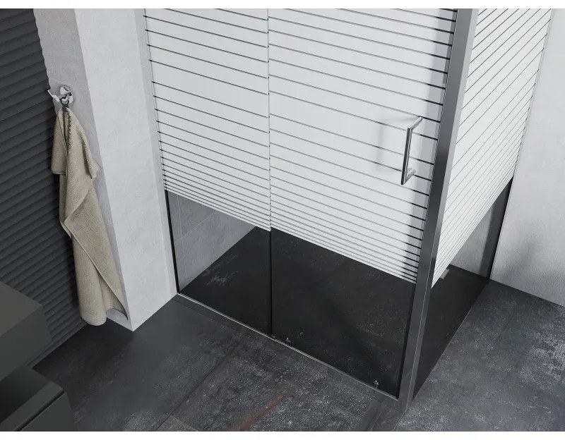 Mexen Apia, sprchový kút s posuvnými dverami 110 (dvere) x 100 (stena) cm, 6mm číre-pásy sklo, chrómový profil, 840-110-100-01-20