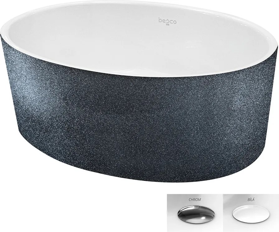 Besco Umývadlo na dosku z liateho mramoru Uniqa Glam G UM D 46,5x32,5 cm, sifón Click-Clack BESCO-Typ výpuste: Click-Clack, chróm, BESCO-Rozmery: 46,…
