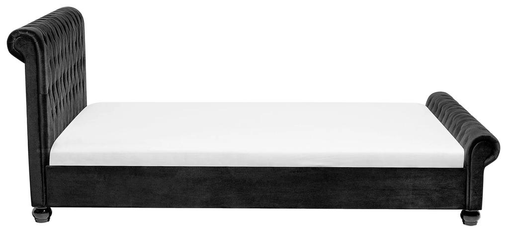 Zamatová vodná posteľ 180 x 200 cm čierna AVALLON Beliani