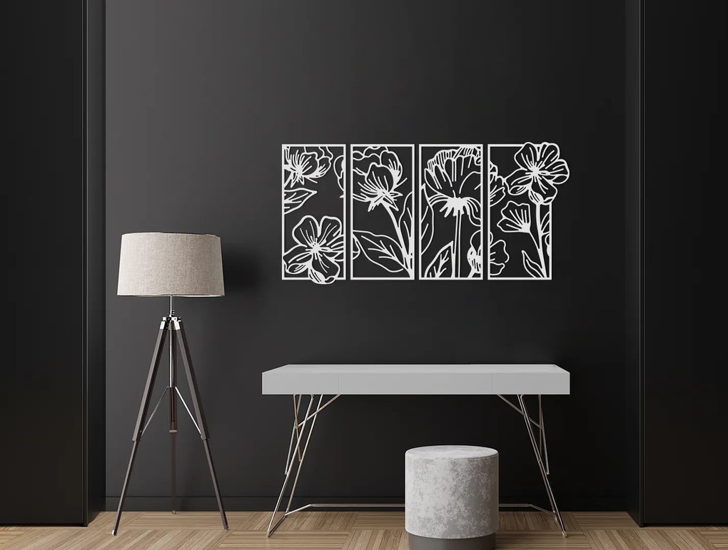 drevko 4-dielny obraz na stenu Kvety Rozmer obrazu: 32 x 65 cm, Farba dekorácie: Čierna