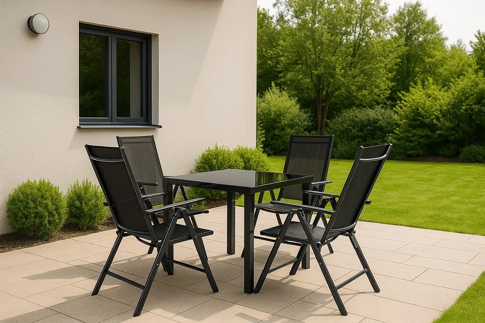 ZÁHRADNÉ KOMBO bioklimatická pergola s lamelami BestBerg BBP-9G + záhradný jedálenský set 4+1 BestBerg BBGF-62BK