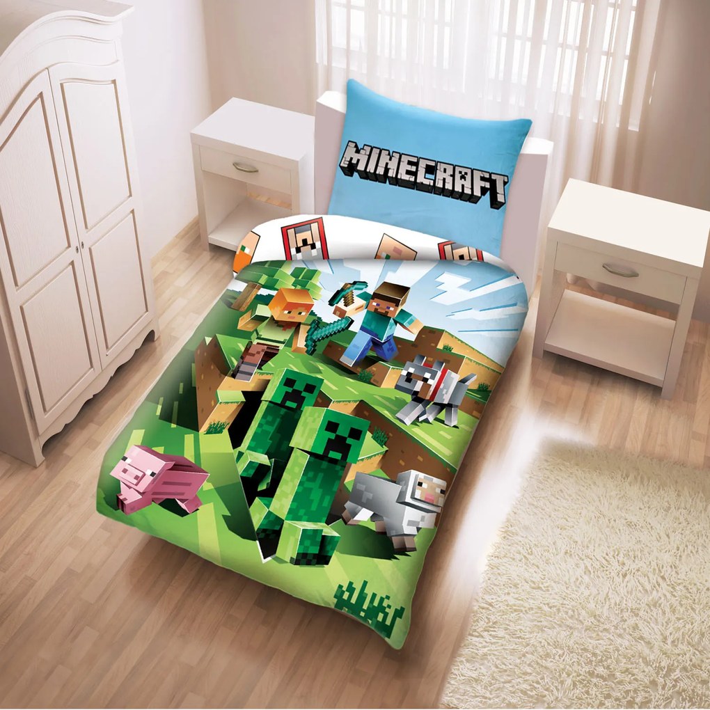 DETSKÉ POSTEĽNÉ OBLIEČKY MINECRAFT 140X200 CM, 1KS 70X90 CM VZOROVANÉ