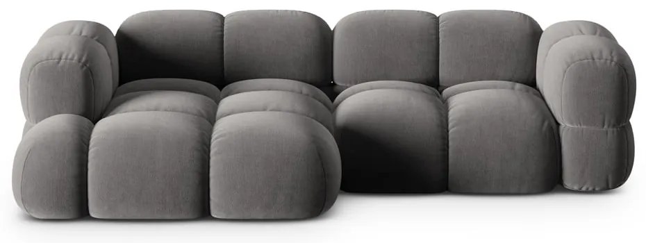 Sivá zamatová rohová pohovka (ľavý roh/s leňoškou) Loretto – Cosmopolitan Design