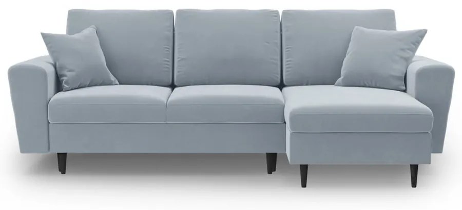 Svetlomodrá zamatová rozkladacia/s úložným priestorom rohová pohovka Kyoto – Cosmopolitan Design