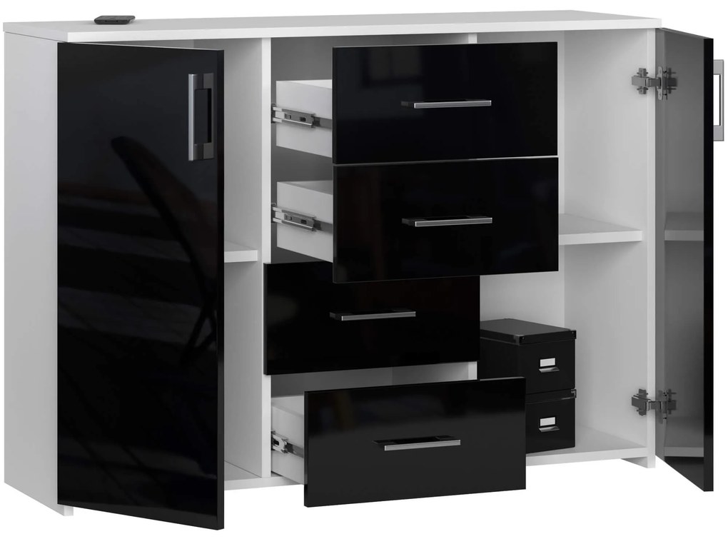 Komoda Torvi K 110 cm biela/čierna lesklá