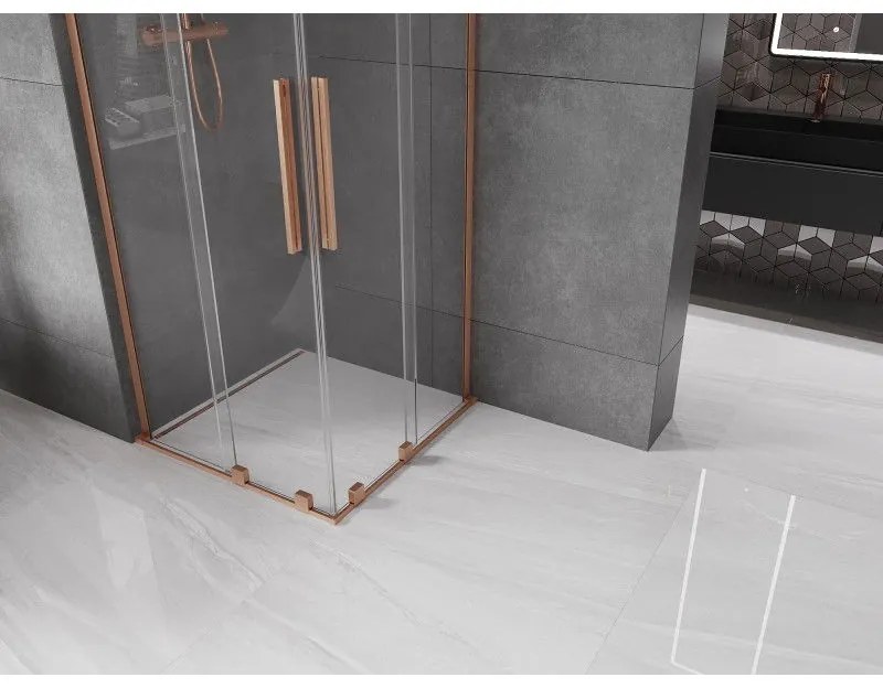 Mexen Velar L Duo, sprchový kút s posuvnými dverami 90 x 90 cm, 8mm číre sklo, medená matná, 871-090-090-02-03-65