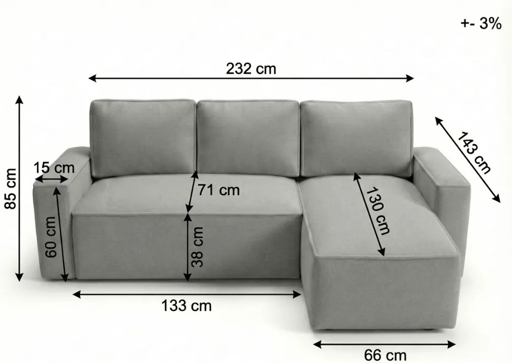 Rozkladacia obojstranná sedacia súprava do L SMART BOUCLE 232x143 cm, tmavobéžová