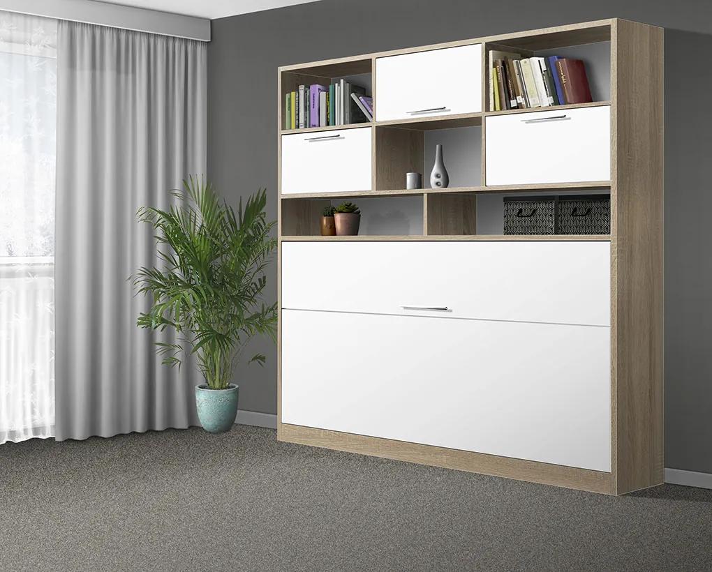 Nabytekmorava Sklápacia posteľ VS1056 MAX, 200x90cm farba lamina: buk/biele dvere, Varianta dverí: lesklé