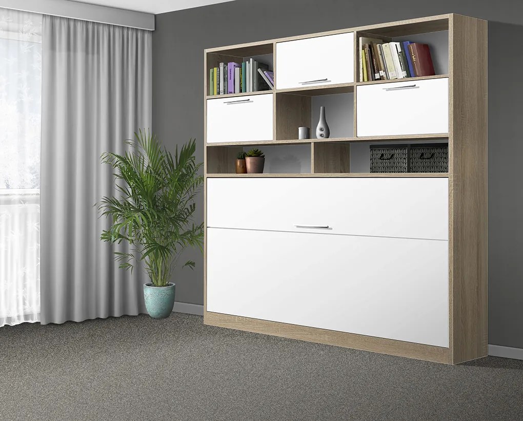 Nabytekmorava Sklápacia posteľ VS1056 MAX, 200x90cm farba lamina: orech lyon/biele dvere, Varianta dverí: matné