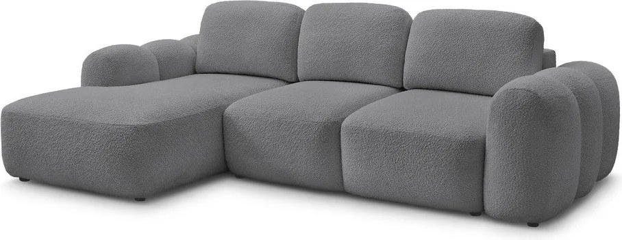 Sivá rozkladacia/s úložným priestorom rohová pohovka z textílie buklé (ľavý roh/s leňoškou) Montaigne – Bobochic Paris