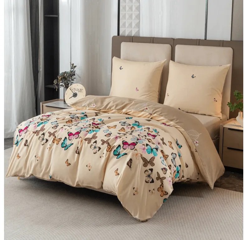 Flanelové obliečky z mikrovlákna VIVA BUTTERFLY krémové Rozmer obliečky: 2 ks 70 x 90 cm | 200 x 220 cm