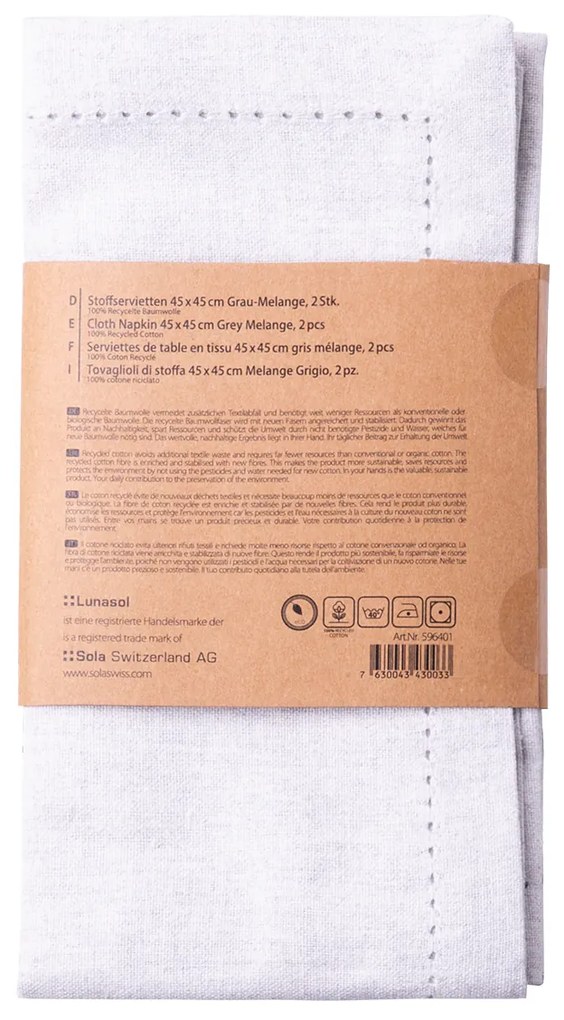 Sivé bavlnené obrúsky 45 x 45 cm 2 ks – Basic Ambiente - 596401
