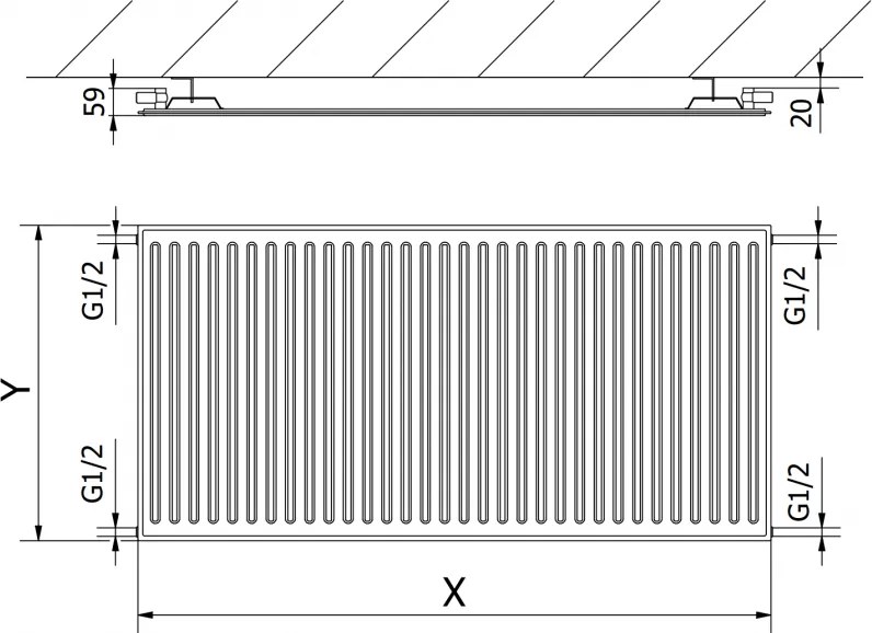 Mexen CH10 Hygienický panelový radiátor 600 x 1600 mm, bočné pripojenie, 999 W, antracitová, W410H-060-160-66