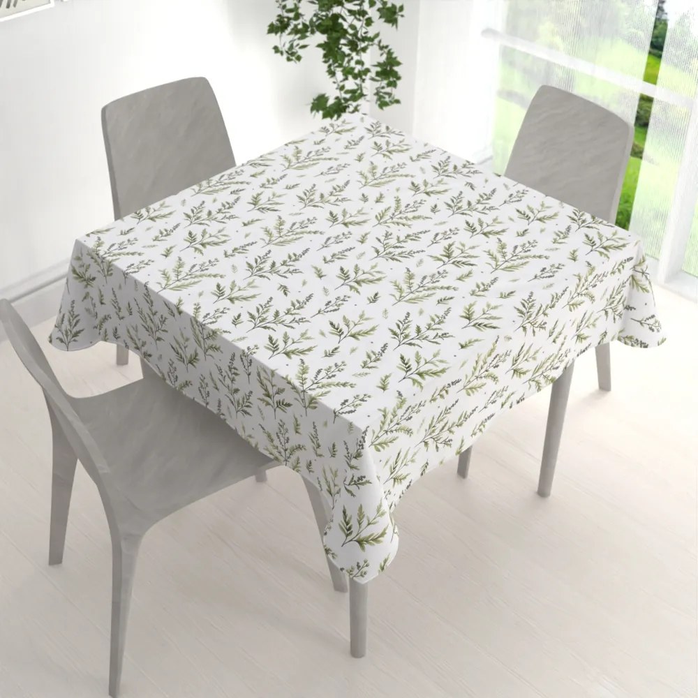 Biante Bavlnený štvorcový obrus Sandra SA-718 Zelené vňate byliniek na bielom 110x110 cm