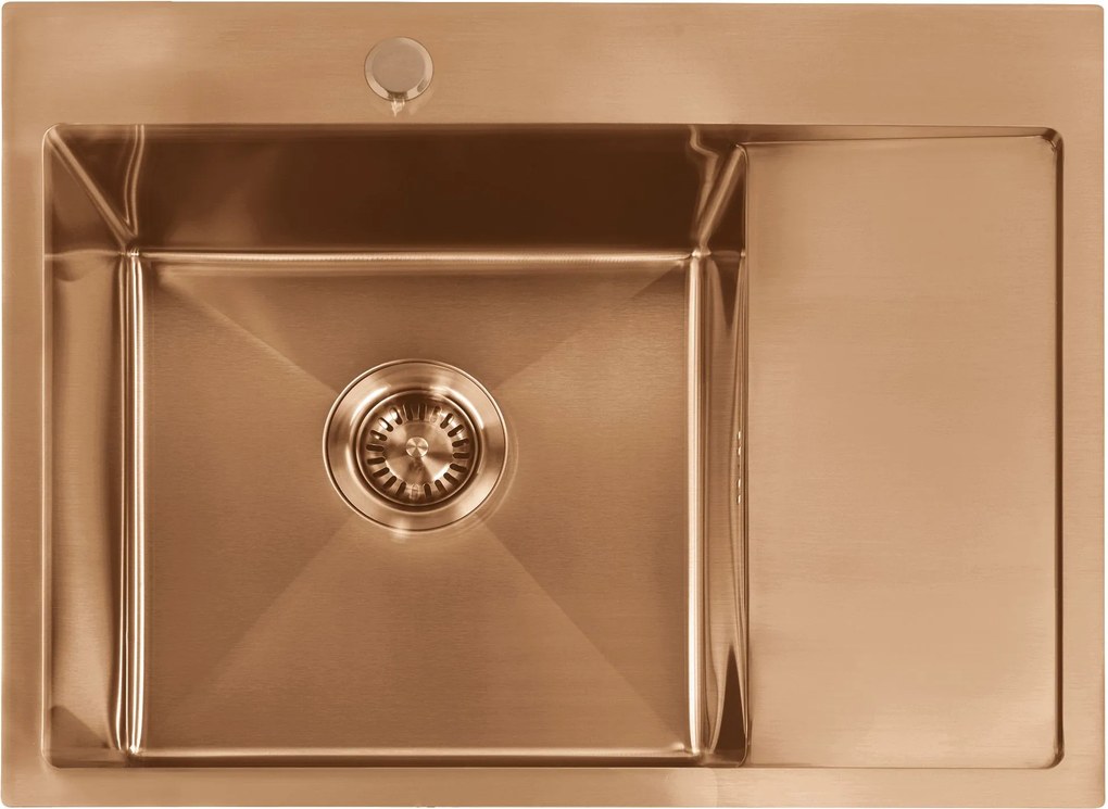 Rea Fin, 1-komorový nerezový drez 620x480x185 mm, brúsená meď, ZLE-06018