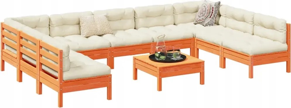 vidaXL 10-dielna záhradná súprava s vankúšmi voskovo hnedá borovica