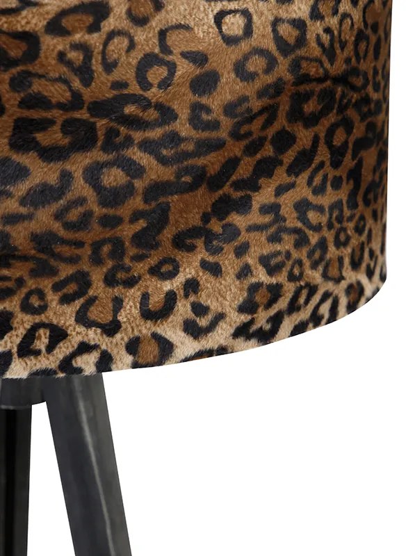 Stojaca lampa trojnožka čierna s leopardím tienidlom 50 cm - Tripod Classic