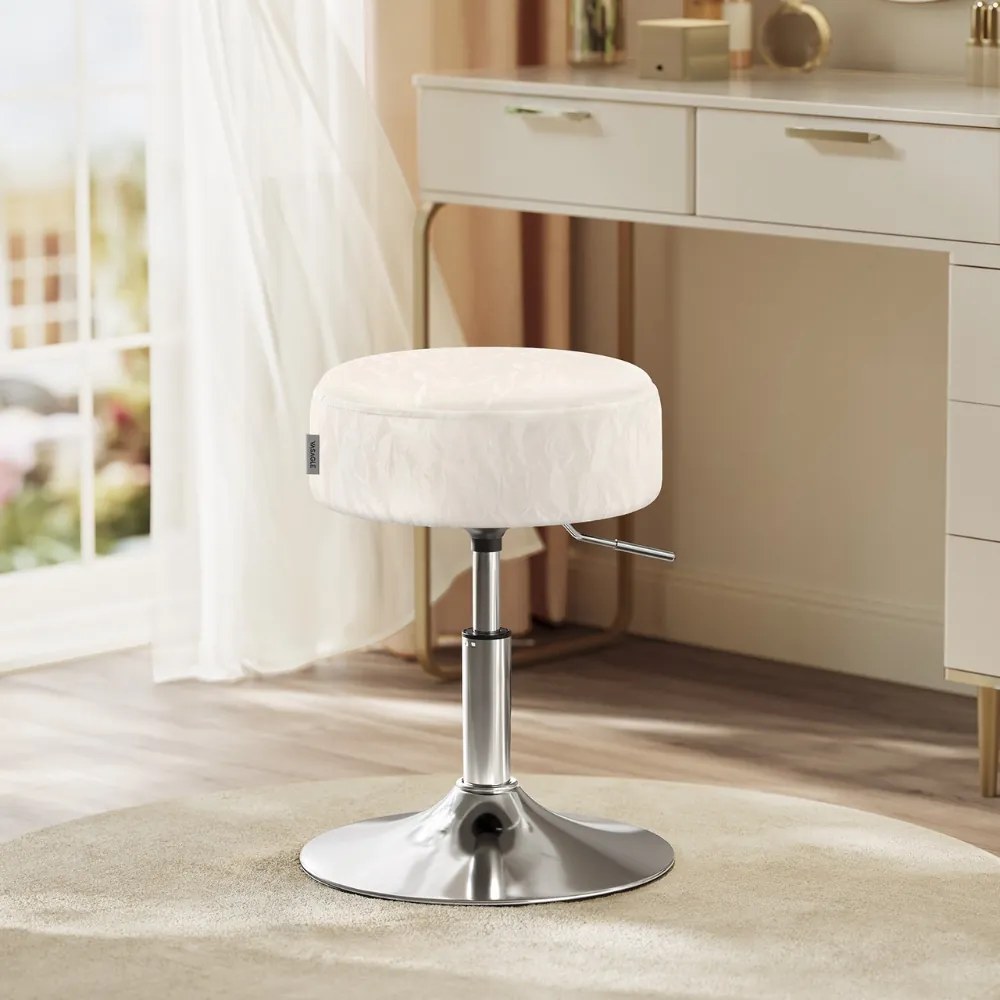 Výškovo nastaviteľná stolička AURA k toaletnému stolíku, Ø35cm, krémová Vasagle