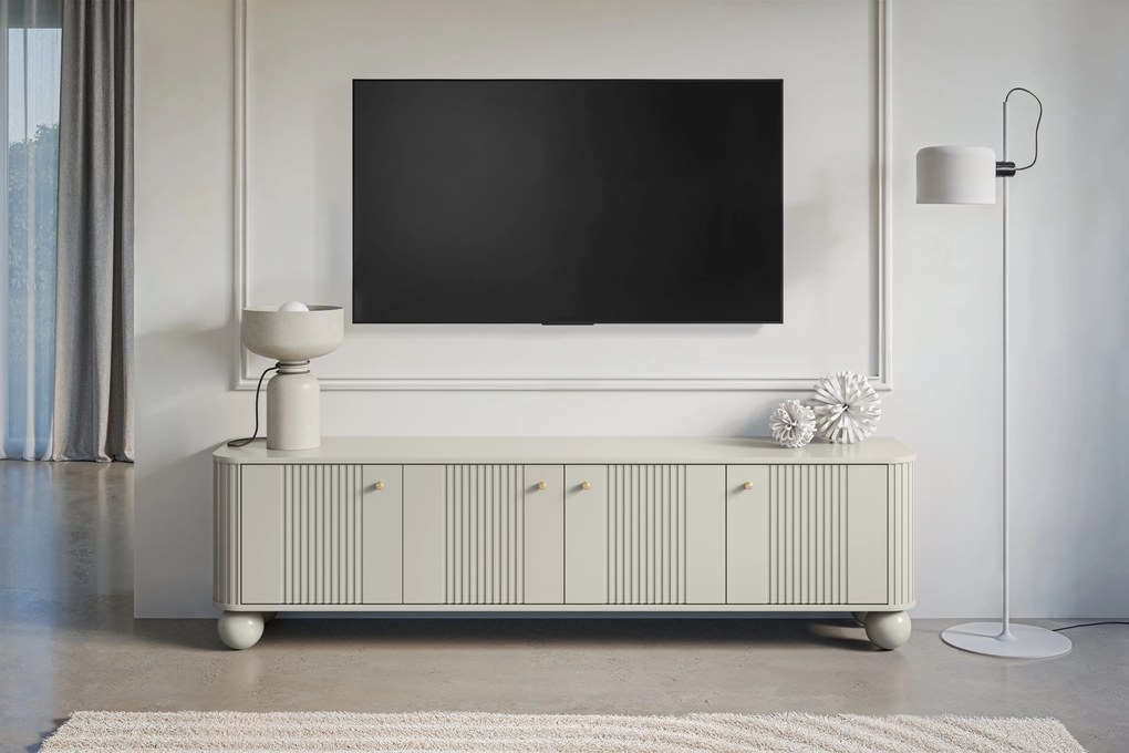 TV skrinka Vesper 4D 187 cm - kašmír / zlaté úchytky / guľové nohy