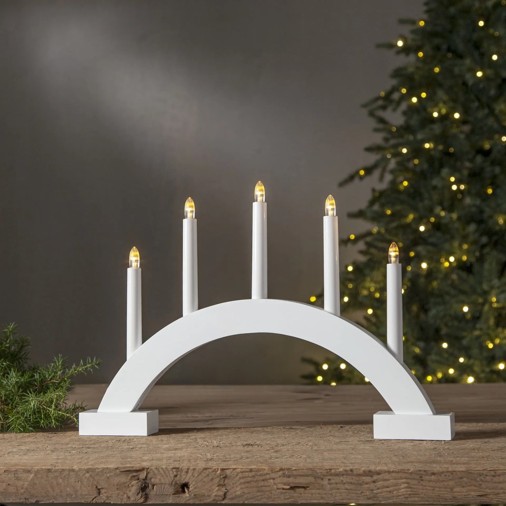 STAR TRADING Drevený LED svietnik Abbe White