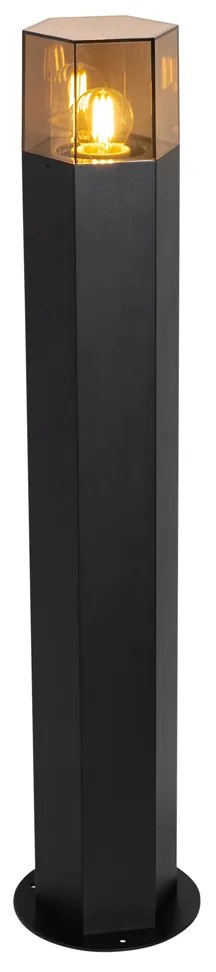 Stojaca vonkajšia lampa čierna s dymovým tienidlom šesťuholníkovým 70 cm - Denmark