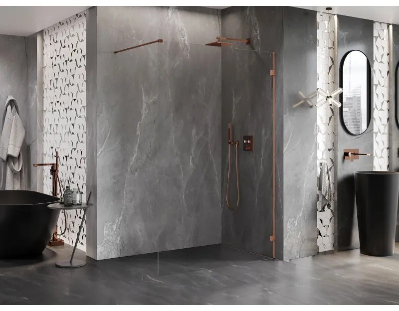 Mexen Lunar sprchová stena pravá 70 x 200 cm, 8mm číre sklo, ružové zlato, 830-070-000-60-00-P