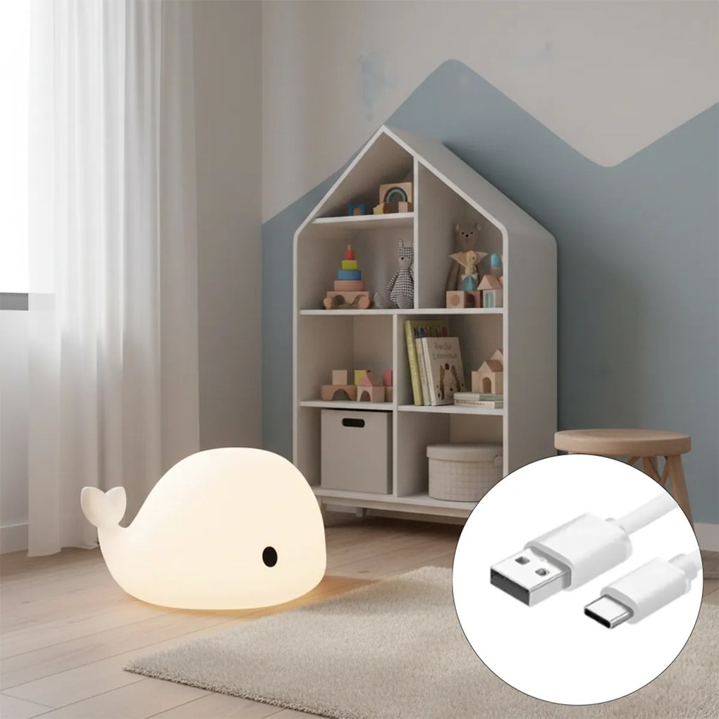 Stolná lampa biela 50 cm vrátane LED stmievateľná IP54 nabíjateľná - Baby Whale