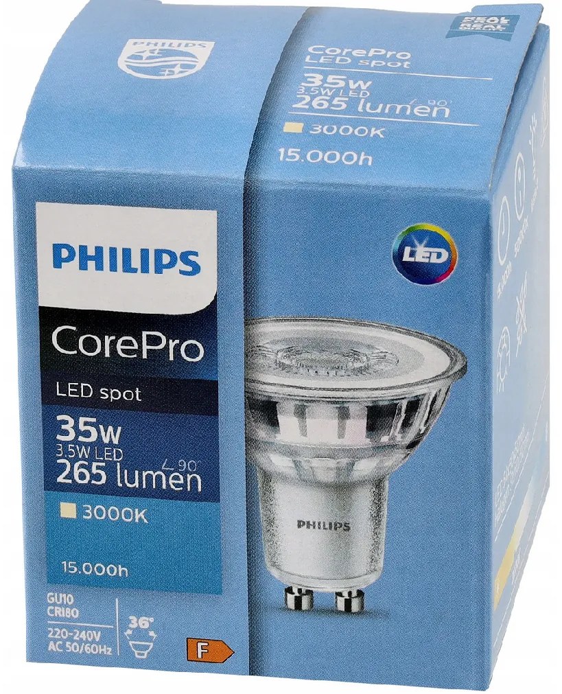 LED žiarovka Philips GU10 - 3,5 W - 255Lm 36 ° - teplá biela 3000K - CorePro Premium