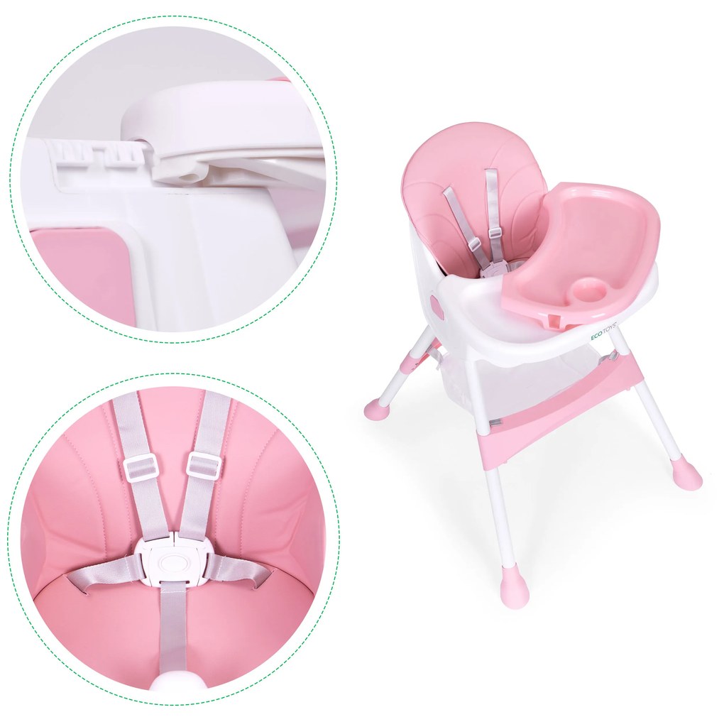 Detská stolička na kŕmenie, ružová, ECOTOYS