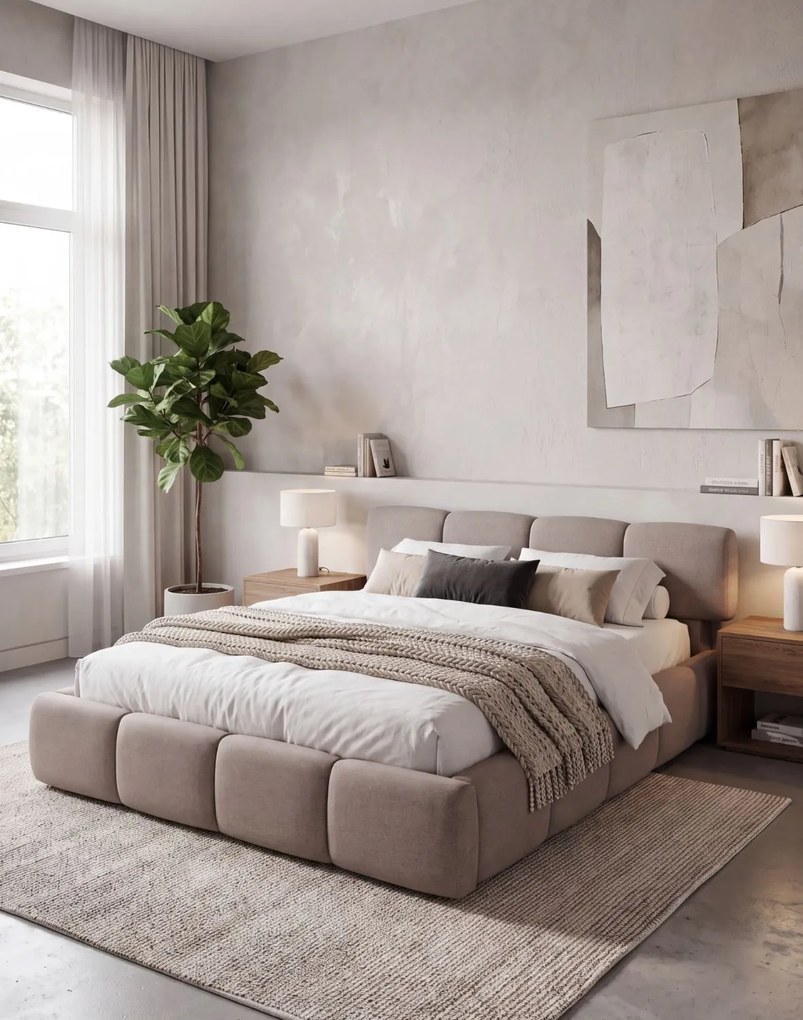 Nízka čalúnená manželská posteľ Alvaro s úložným priestorom 160x200, taupe