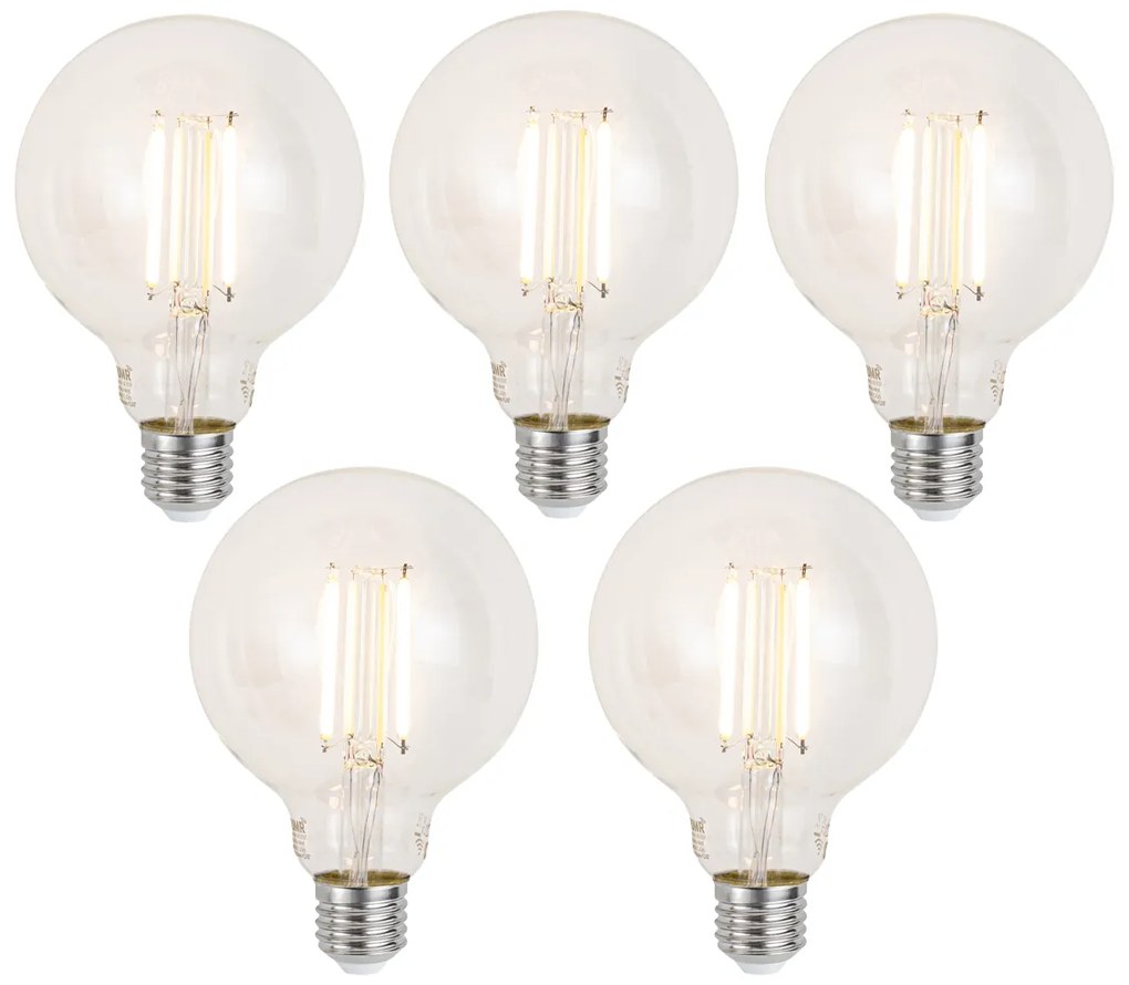 Sada 5 ks Inteligentné stmievateľné LED žiarovky E27 G95 číre 7W 806lm 2700-6500K