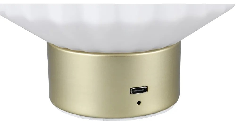 Stmievateľná LED stolová lampa v bielej a zlatej farbe so skleneným tienidlom (výška 19,5 cm) Lord – Trio