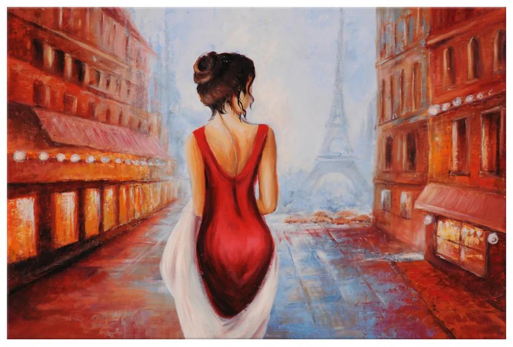 Gario Ručne maľovaný obraz Prechádzka pri Eiffelovej veži Rozmery: 100 x 70 cm