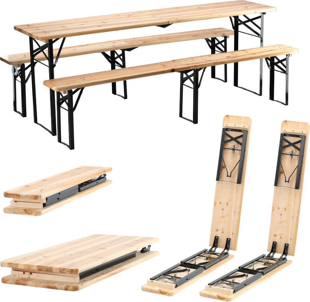 BANQUET SET - STÔL 220 x 50 x 77 cm + 2 LAVICE 220 x 25 x 47 cm - SKLADACIE *2829