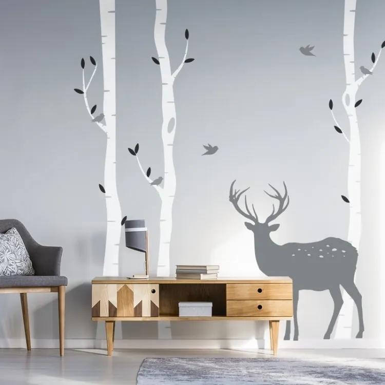 lovel.sk Nálepka na stenu Deer - stromy, jelenček a vtáčiky HD037