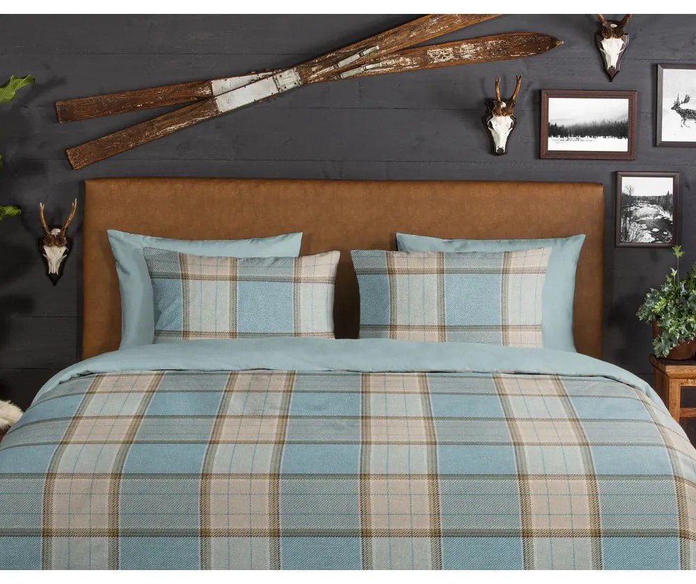 Modré predĺžené flanelové obliečky na dvojlôžko 200x220 cm Jacco – Good Morning