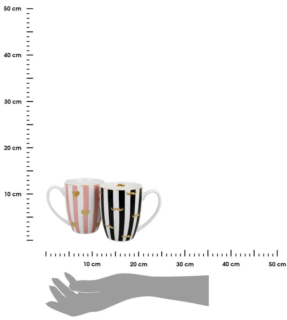 Porcelánový hrnček Little Hearts/Moustache 360 ml sada 2ks
