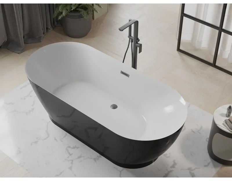 Mexen Roxy, voľne stojaca vaňa 180 x 85 cm, biela-čierna, grafitový matný brúsený prepad, 51201808575-66