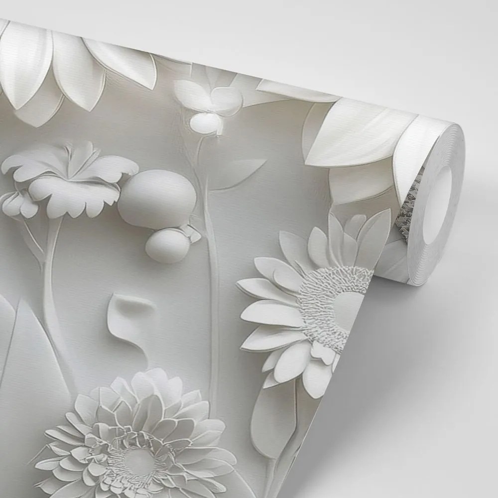 Samolepiaca tapeta 3D biele kvety
