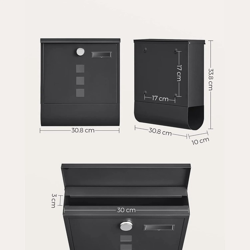 Moderná poštová schránka s držiakom na noviny, čierna