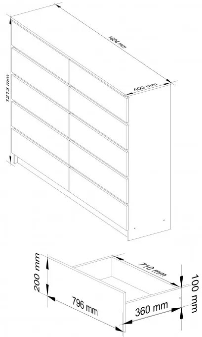 Komoda K160 10SZ CLP wenge / biela