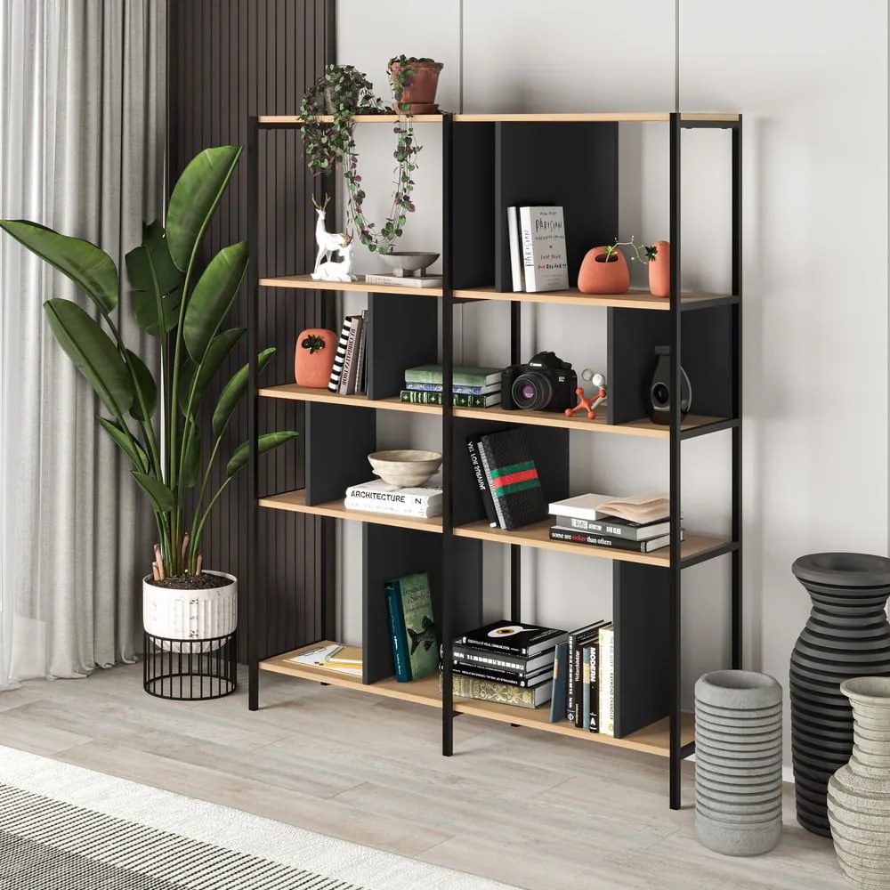 Knižnica v dekore duba v čierno-prírodnej farbe 144x175 cm Alabama – Marckeric