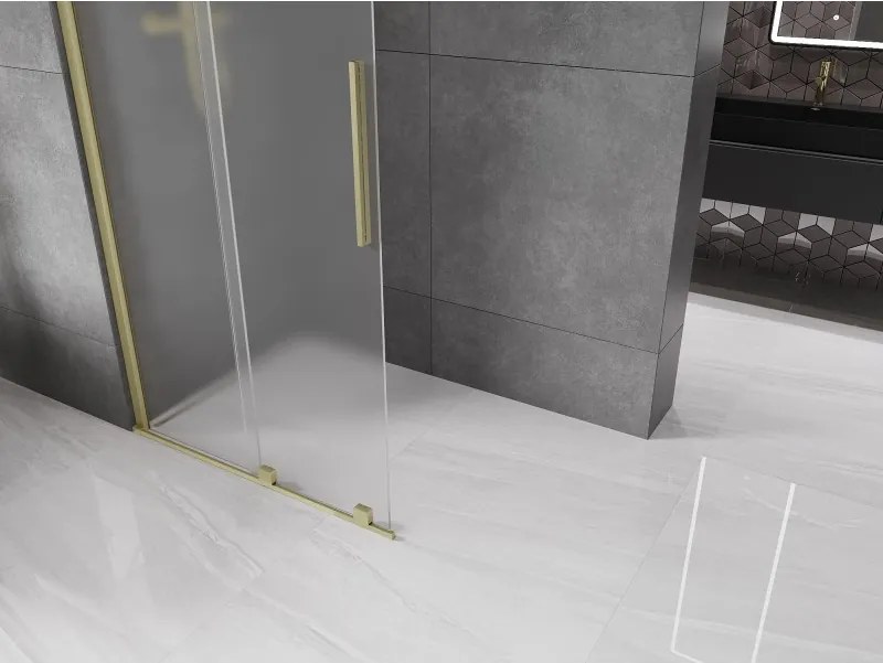 Mexen Velar, sprchová zástena s posuvnými dverami Walk-in 110 x 200 cm, 8mm sklo námraza, zlatá matná, 871-110-000-33-55