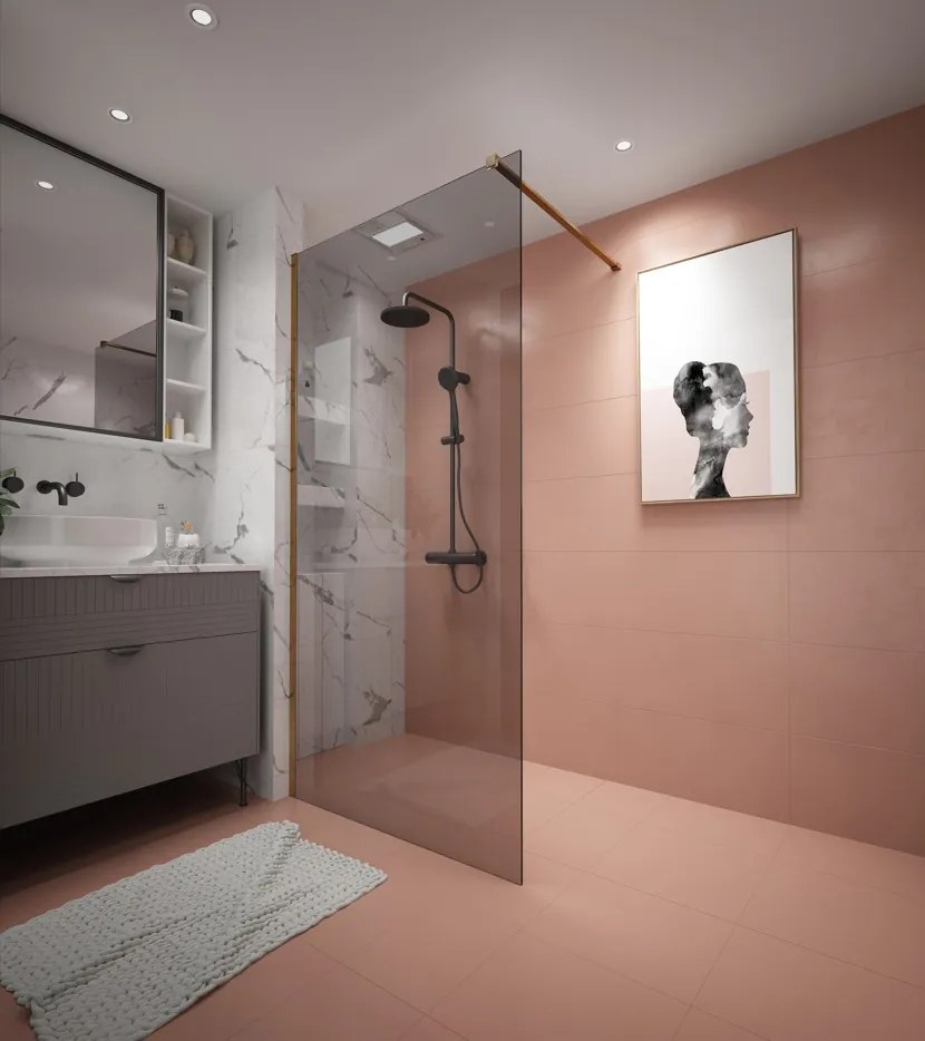 Erga Paris, sprchová zástena Walk-In 130x200 cm, 8mm šedé sklo, zlatý matný profil, ERG-V02-PARIS-130x200-GR-GB